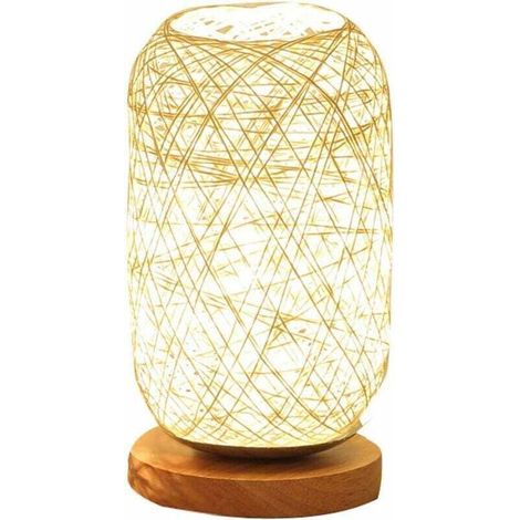 Lampe de chevet en cordon en rotin et support en bois (Beige) (1/4)