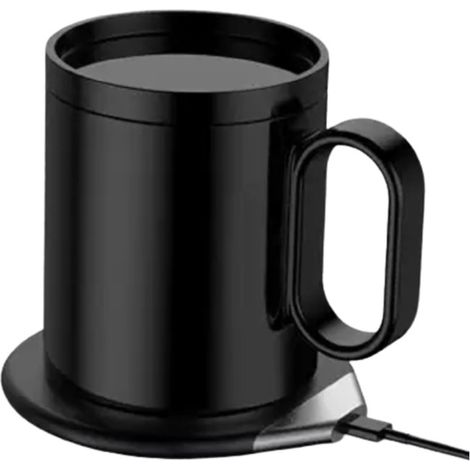 Kaffeetassen-Set von Chigoods mit Warmhalteplatte und kabellosem Ladegerät für Smartphones, intelligenter Becher mit Deckel, konstante Temperatur von 55 Grad, USB- oder 230-V-Stromversorgung, Schwarz