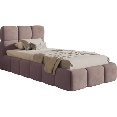 Selsey Cloudy – Lit rembourré 90x200 avec coffre, Velours Rose clair (1/5)