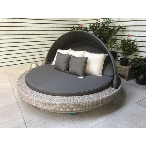 Signature Weave Madison Wicker Garden Large Day Bed Sun Lounger Canopy Grey