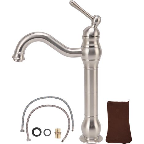Robinet d'évier brossé en cuivre, mitigeur industriel rétro, robinet de lavabo de salle de bains à poignée unique pour lavabo au-dessus du comptoir (1/5)