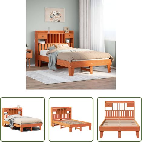 vidaXL Sommier à lattes -  Cadre de lit sans matelas cire marron 135x190cm bois pin massif (1/5)
