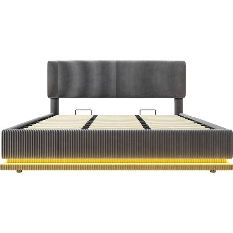 Polsterbett 180x200 cm dunkelgrau aus Cord mit LED und USB-C (1/5)