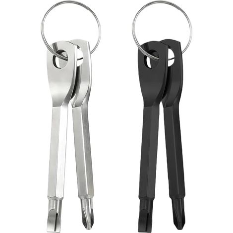 Set mit 4 Taschenschraubendrehern – Tragbares EDC-Schraubendreher-Schlüsselanhänger-Werkzeug: Doppelfunktions-Schlitzschraubendreher und kleiner Kreuzschlitzschraubendreher (schwarz und silber) (1/4)