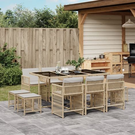 11-tlg. Garten-Essgruppe mit Kissen Beige Poly Rattan vidaXL (1/5)