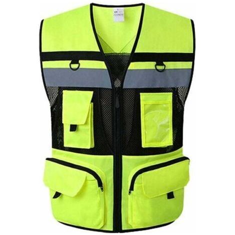 Gilet de sécurité réfléchissant haute visibilité Poche zippée Gilets de sécurité Doublure en maille Respirant, doux pour la peau et résistant à l'usure Taille S Jaune fluo (1/5)