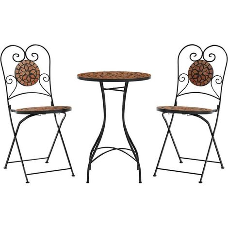 Ensemble table et chaises de salle à manger en mosaïque de terre cuite, avec des accents en fer forgé et en céramique (1/5)