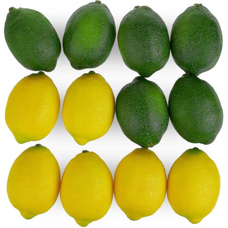 Gros citrons et limes artificiels, fruits décoratifs réalistes - Lot de 12 (1/4)