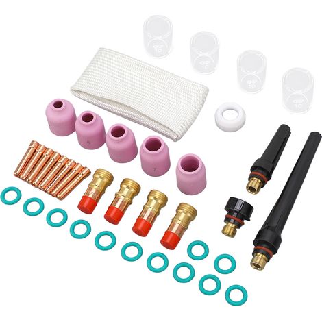Kit de 38 accessoires de soudage TIG : buse en céramique, coupelle en verre, connecteur, pince d'électrode pour WP 17, 18 et 26. (1/5)