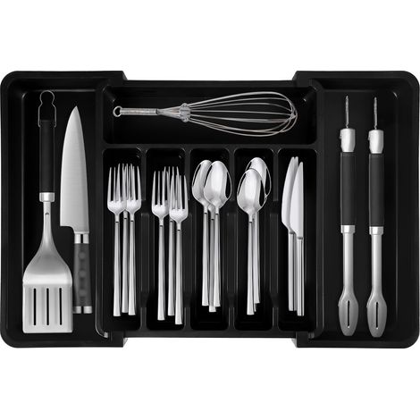 Cutlery Drawer Organiser 57CM 8 Compartments Cutlery Divider Adjustable Utensil Tray Compact Drawer Divider Utensil Tray for Kitchen for Knives Forks and Spoons (Gray) (1/5)