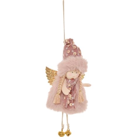 Adorno de abeto con forma de hada de peluche rosa, 8 cm - Feeric lights & christmas