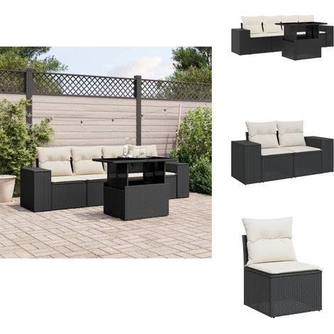 Salon de jardin 5 pcs avec coussins noir résine tressée - Ensemble Salon De Jardin - Meuble Extérieur - Jardin Design - Mobilier Résistant Aux Intempéries - Chaise Lounge (1/5)