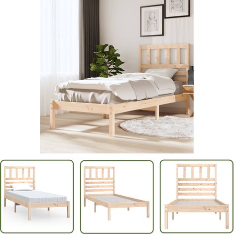 The Living Store Cadre de lit sans matelas 75x190 cm bois de pin massif - Cadre De Lit - Lit En Bois - Lit Double - Meubles Chambre - Literie (1/5)
