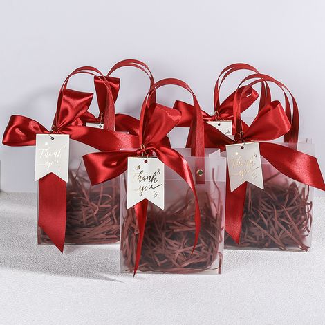 Lot de 4 sacs cadeaux 20157 cm pour la Saint-Valentin, élégants cadeaux de mariage et d'anniversaire, sacs cadeaux transparents, sacs de transport, sacs cadeaux de Noël en raphia (1/5)