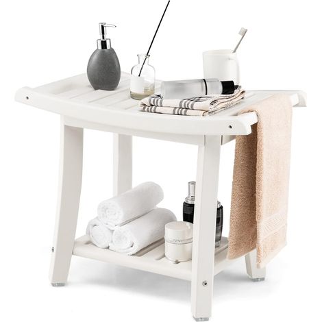 Costway – Tabouret de douche 2 niveaux en PEHD étanche – Siège incurvé antidérapant – Capacité 150kg – Dimensions 60,5x34x48cm – Rangement pratique - 5x34x48cm-Blanc (1/5)