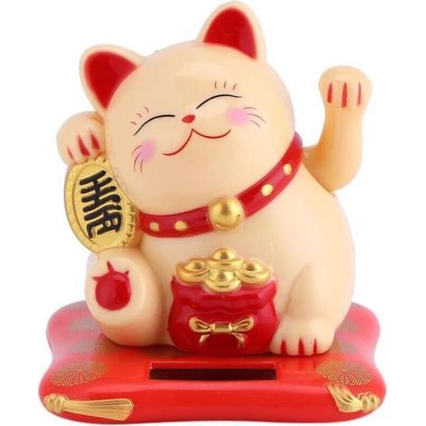 pair Solaire Propulsé Feng Shui Mignon Agitant Argent Chat Bonne Chance Richesse Fortune Accueillant Chats Accueil Affichage Voiture Décor Décoration(Jaune)-Fei Yu (1/5)