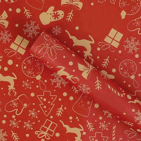 Papier d'emballage - Papier Kraft - Motif Noël - 50 cm x 70 m - Pour Cadeaux Fêtes Hivernales (1/5)