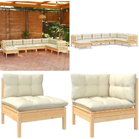 Salon de jardin 8 pcs avec coussins crème Bois de pin massif - Salon De Jardin - Mobilier De Jardin - Ensemble Salon De Patio - Meubles De Terrasse - Chaise Longue - Home & Living (1/5)