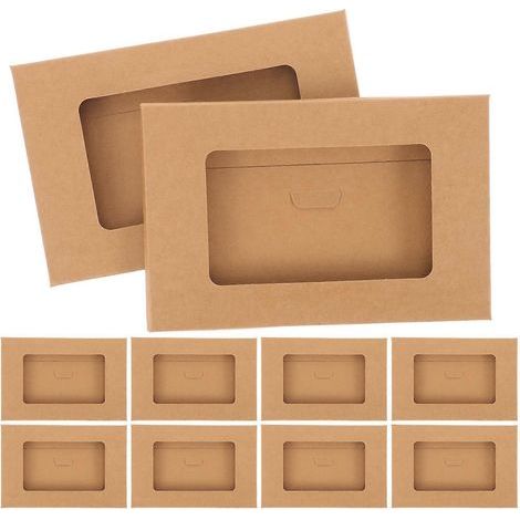 Set mit 10 Aufbewahrungsboxen aus Kraftpapier für Briefumschläge und Postkarten mit Sichtfenster – 16 x 10,5 cm – Hellbraun (1/4)