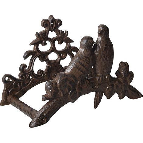 Esschert Design – Porte tuyau en fonte décoratif avec oiseaux – Montage mural facile – Dimensions 25,1x17,9cm – Poids 1,96kg pour rangement jardin