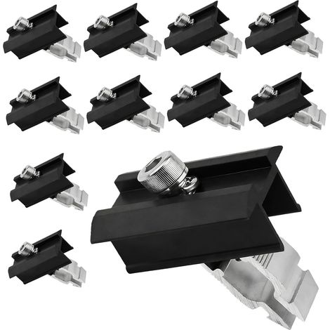 10 Pièces Kit De Fixation Support Pour Panneau Solaire, Pince Centrale, Morsetto Centrale Per Pannello Solare In Alluminio, Support De Panneau Solaire Avec Vis Pour Toit Plat Et Toit Trapézoïdal (1/5)