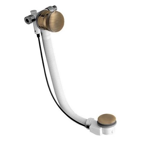 Bonde de trop-plein de remplissage de baignoire escamotable (L) 975 mm, bouchon 72 mm/bronze