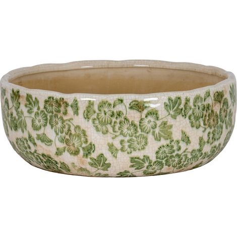 Small Green Clover Ceramic Bowl Pot - Ceramic - L20 x W20 x H8 cm - White