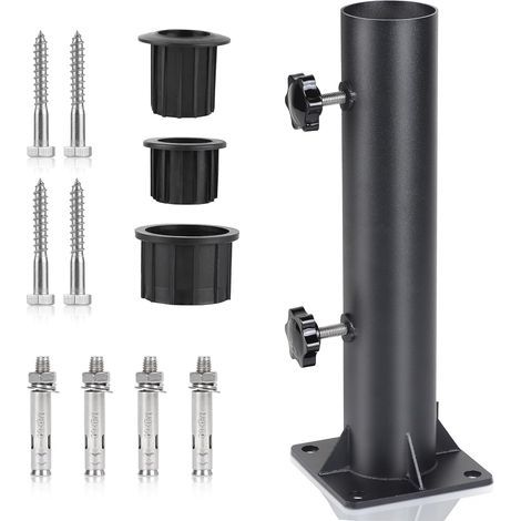 Pied Parasol, Tube de Parasol 57 mm, Support Parasol Metal Réglable avec 3 Anneaux de Réduction en PVC (32/40/50mm), Tube pour Pied de Parasol avec 8 Clous en Acier (1/5)