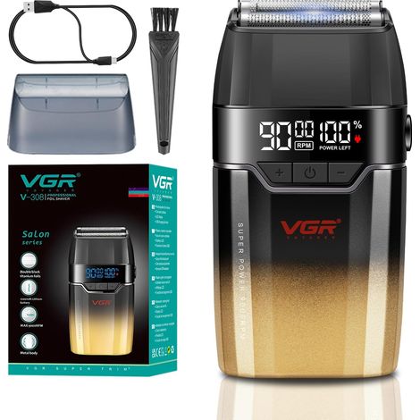 Rasoir Electriques Hommes, Foil Shaver Homme avec Affichage LED Rasoirs à Grille Homme avec Double Lame Flottante en Titane et Moteur Haute Performance de 9000 Tr/Min, Recharge USB, Or (1/5)
