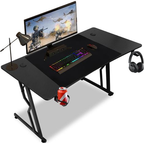 Wolketon Gaming Tisch Gamingtisch Schwarz Schreibtisch Kohlefaserplatte Gamer Computertisch Ergonomischer PC Tisch 120x60cm