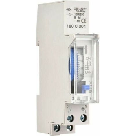 Timer meccanico da 24 ore, tempo minimo 15 minuti, montaggio su guida DIN, batteria integrata, SUL180a AC220–240V, grigio