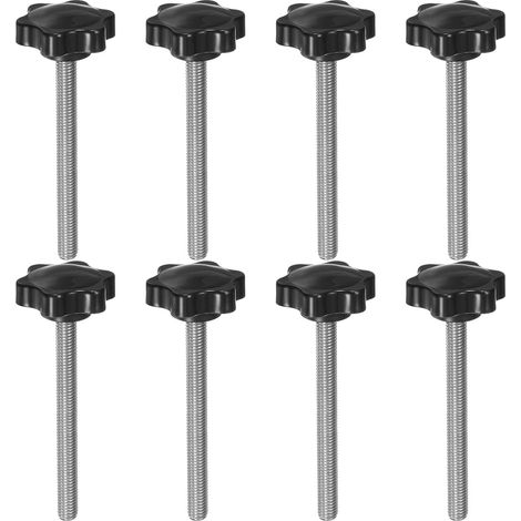8Pcs - Bouton Étoile - Vis à Main - Tige Filetée M8 x 100cm - Acier Inoxydable 304 - Poignée Plastique Noir - Pour Machinerie et Meubles