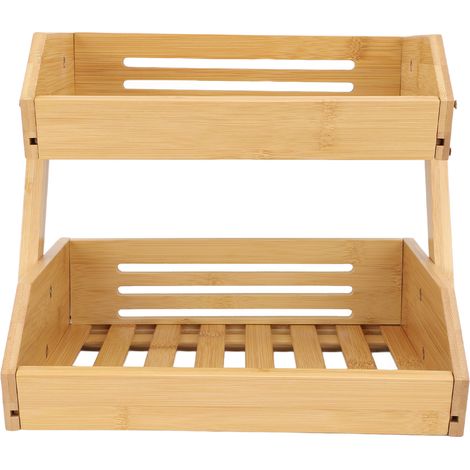 Panier à Fruits en Bambou à 2 Niveaux Grande Capacité, Support de Cuisine Solide pour Légumes et Fruits, Structure Aérée et Stable (1/5)