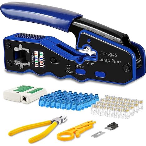 Kit tester per cavi di rete RJ45 con crimpatrice per cavi RJ45 e set di strumenti per connettori in cristallo da 106 pezzi, spelafili per rilevatore di dati (1/4)