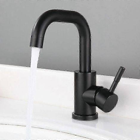 Petit robinet pivotant incurvé en acier inoxydable noir pour eau chaude et froide, idéal pour la salle de bain (1/3)