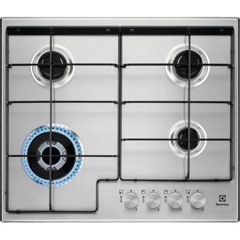 Table de cuisson à gaz Electrolux EGS6434X 4 feux triple couronne 60 cm acier (1/2)