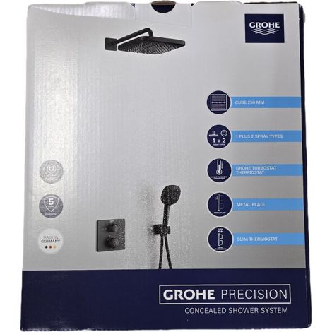 Grohe - Brauseset mit Unterputz-Thermostat, mit Einbaukörper, 25x25 cm, 2 Strahlarten, schwarz matt 348822430