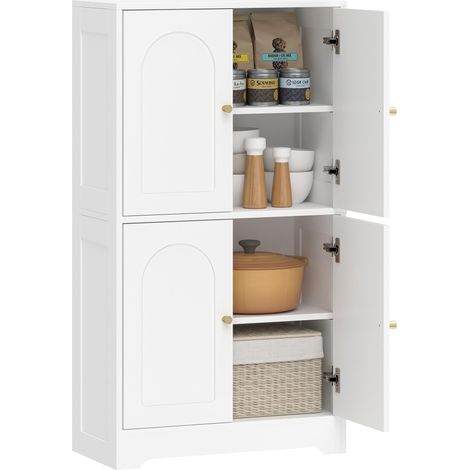 Meuble de cuisine, armoire haute avec 2 étagères réglables, buffet de cuisine avec 4 portes cintrées 60 x 30 x 110 cm, blanc (1/5)
