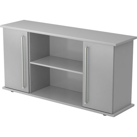 bümö office Sideboard mit 2 Flügeltüren Grau/Silber