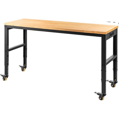 Banco de trabajo, altura ajustable, madera de roble duradera, 48x24 pulgadas con ruedas. (1/2)