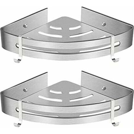 Estante de ducha de esquina, estante de baño sin perforaciones, cesta de almacenamiento de ducha de aluminio, organizador adhesivo de pared para champú (triángulo, 2 piezas) (1/4)