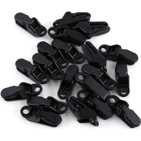 Attache bâche crocodile noir 20 pièces, pince plastique pour camping extérieur, fixation bâche rapide, outil de serrage, bouton pression, lot de 20 (1/5)
