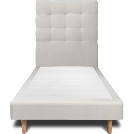 Lit 90x190cm avec tête de lit capitonnée velours et sommier tapissier gris clair - Hauteur totale : 29cm (1/4)
