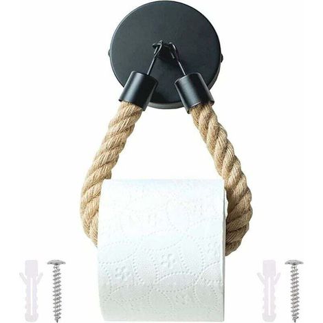 Porte Rouleau Toilette Vintage Support Mural Corde Chanvre Adhésif pour Salle de Bain (1/4)