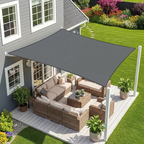 5x5m Graphite Voile d’ombrage Rectangulaire Carré, Toile Imperméable Une Protection des Rayons UV à 95%, pour en Plein air, Jardin (1/5)