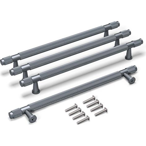 4 maniglie per mobili da 245 mm zigrinate anodizzate grigie, pomelli per armadi con foro da 192 mm, maniglie per armadi, guardaroba e cassetti (1/4)