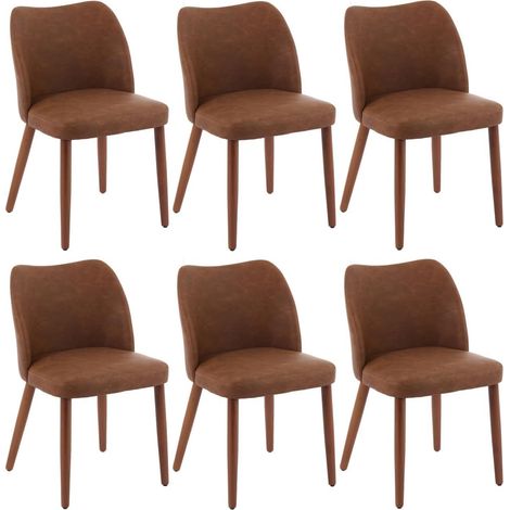 Lot de 6 Chaises de salle Ă manger aspect cuir avec forme ergonomique,Pieds en Bois, design moderne,Marron