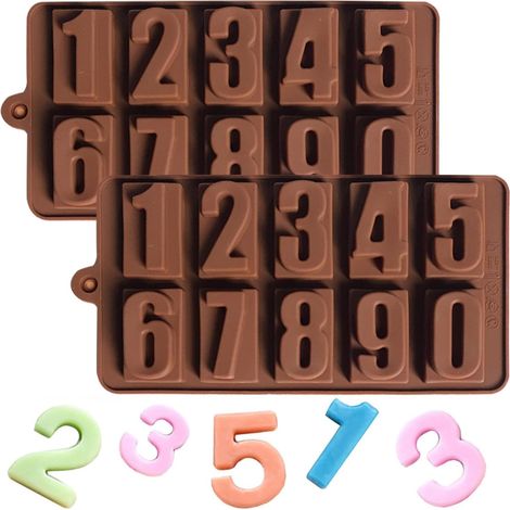 JSSEVN-2 Moldes de silicona con números, moldes de silicona 3D del 0 al 9, moldes digitales para chocolate, moldes para repostería para hacer chocolate (1/5)