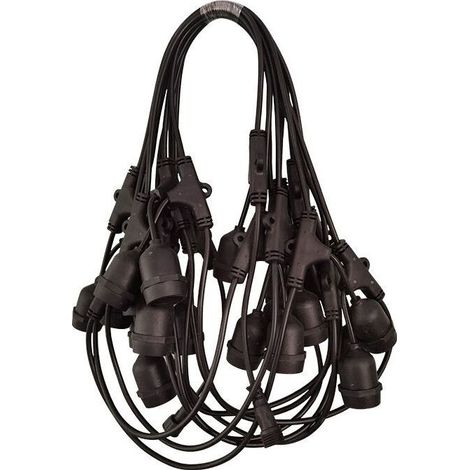 Guirlande lumineuse d'extérieur noire avec 20 douilles E27, câble rond, rallonge guirlande lumineuse, câble de raccordement guirlande lumineuse, longueur 10m. (1/5)