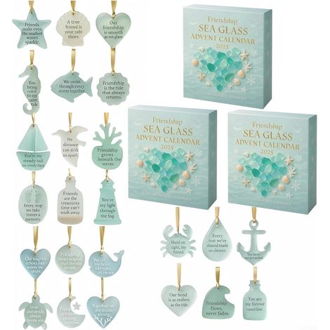 Calendrier de l'Avent 2025 en verre de mer d'amitié avec 24 compartiments pour amis, décoration de Noël côtière, décoration de Noël en acrylique bleu à suspendre pour la maison et les (1/5)